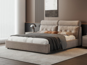 【现货】歌迪 极简风格 细腻柔软磨砂布 蓬松柔软羽绒双圆柱拉点靠包 高密度海绵 俄罗斯落叶松实木框架 1.8*2.0米卧室双人床（搭配10公分松木排骨架）