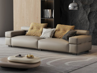 欧瑞仕 意式极简 乔西沙发 细腻柔韧仿真皮 轻盈蓬松羽绒软弹释压 创意设计感镀铬五金脚 优雅流线圆润饱满 五星级坐靠感 卡其色 三人位沙发