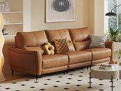 【现货】顾家家居 极简风格 欢乐颂系列真皮沙发 温润肌理进口头层牛皮 时尚立体流线扶手 曲线贴合黄金分割两段靠包 落日橙 三人位沙发（不含抱枕）（此产品有短途物流费）