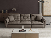 【现货】顾家家居 极简风格 罗马之城高定真皮沙发 温润细腻头层牛皮 云感羽毛慵懒包裹 超大坐深无拘束 一体式拉线靠包 深空灰 三人位沙发（不含抱枕）（此产品有短途物流费）