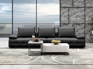  极简风格 劳伦斯云栖真皮沙发 精选天然头层牛皮 触感细腻柔韧 微倾斜式扶手设计 久靠不累 隐形落地脚 黑色 小四人位直排沙发 （此产品有短途物流费）