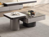 诺美帝斯 极简风格 优雅黑玫瑰微晶石茶几+白兰玉微晶石角几 设计感拼色组合 纹理自然红橡木皮 高质感金属烤漆 茶几组合