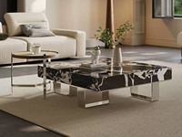 欧瑞仕 意式极简 方野茶几 色泽光亮宝格丽黑大理石 加厚宽敞几面安心置物 方圆几何设计元素 镂空不锈钢脚 自由组合优质马鞍皮小边几 茶几组合