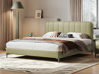 歌迪 极简风格 高定头层黄牛皮 优雅精致立体拉线 饱满软弹靠包 全方位释压支撑 清爽利落齐边高脚设计 节省空间易清洁 1.5*2.0米 米绿色 床（搭配10公分松木排骨架）