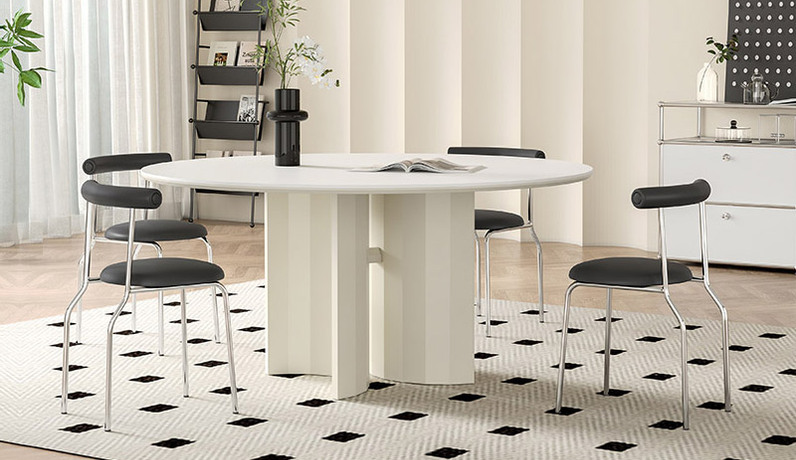 卡琪朵 极简风格 艾伦餐桌 细腻光滑易清洁岩板 半月形对称结构 碳素钢桌脚稳固支撑 宽阔桌底空间不受约束 1.2米 餐桌