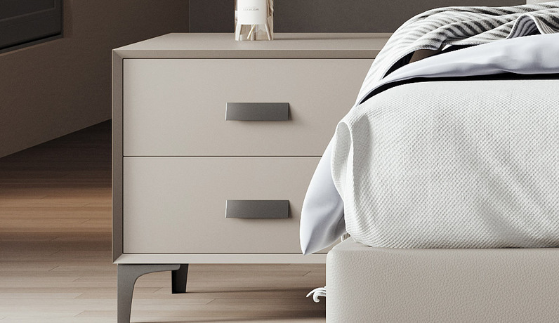 歌迪 极简风格 皮艺 全实木柜体+实木抽屉 浅灰色 床头柜