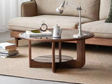 布木恋语 日式北欧风格 回音实木圆几 纹理细腻进口胡桃木 不规则十字交叉创意脚 稳固底座错落灵动 透亮清晰钢化玻璃 茶几（实木纹理自然生成 每一块木材纹理、颜色天然独一无二）