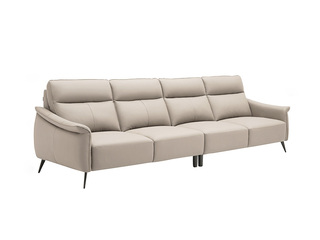  极简风格 甄选柔软细腻头层牛皮 加高一体靠包完美贴合 流线扶手设计 双层海绵填充 奶茶色 直排沙发 四人沙发（此产品有短途物流费）