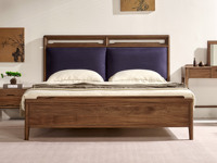 观风聆宋 宋式美学 梦溪床 精选级进口胡桃木 高屏床头优雅大气 亲肤透气磨砂绒 稳固结实实木腿 1.8*2.0米卧室双人床（搭配松木床板条）（实木纹理自然生成 每一块木材纹理、颜色天然独一无二）