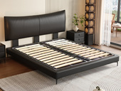 歌迪 极简风格 可调节床头设计床垫厚度轻松配 高定头层黄牛皮 小户型专享 微弧灵动曲线靠背 1.8*2.0米齐边床（搭配10公分松木排骨架）