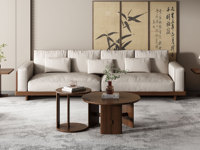 木影宋韵 宋式美学 高端进口南美黑胡桃木 柔软舒适棉麻布 高品质羽绒 传统窗柩高级设计 舒适靠背云感高弹座包 直排全实木沙发 大三人位（含五个抱枕 样式随机）