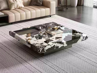  意式极简 高贵奢华宝格丽黑天然奢石 内嵌式托盘 稳固承重枪灰色五金脚 1.2米 茶几