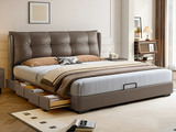 欧瑞仕 极简风格 高定头层黄牛皮 全实木抽屉 宽大饱满有型高靠包 床侧多功能储物三抽 收纳力Max 左抽屉款 1.8*2.0米床（搭配10公分松木排骨架）（面向床抽屉在左）