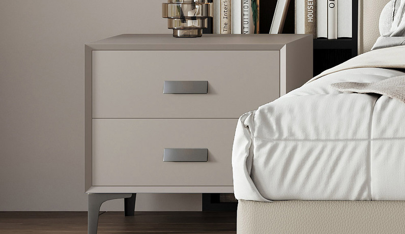 歌迪 极简风格 全实木柜体+平整圆润裥棉柜体+松木抽屉 扪皮 杏仁白 床头柜