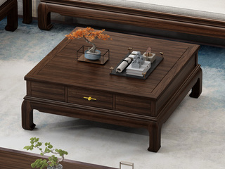  新中式 甄选进口金丝檀+乌金木  仿生厚实八爪鱼脚 稳固不摇晃 乌金色 1.2米 茶几