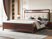 云柚居 新中式  高品级进口乌金木 耐磨柔韧仿真皮 高回弹高密度海绵 五金装饰 1.8*2.0米 黄檀色 实木床（搭配静音床板条）