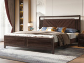 檀雅居 新中式  高品级进口乌金木 独特设计V型纹理 五金装饰 乌金色 1.5*2.0米 实木床（搭配静音床板条）