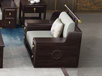 檀雅居 新中式实木沙发 甄选进口金丝檀+乌金木 典雅官帽+落日山水雕刻装饰 亲肤舒适猫抓皮 乌金色 单人位沙发（抱枕花色随机）