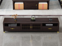 乌木雅集 新中式 高品级金丝檀木+进口乌金木 多元化开放格储物+抽屉 格栅装饰柜门 乌金色 1.8米 电视柜