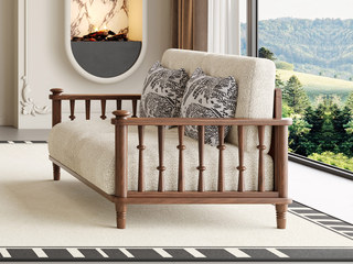  中古风 进口红斑马 柔软亲肤透气雪尼尔绒布 蓬松羽绒+高弹海绵双重体验 经典罗马柱扶手 双人位沙发（标配两个抱枕 样式随机）