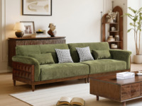 梵木悦语 中古风 进口红斑马 柔软亲肤透气雪尼尔绒布 微曲花瓣形扶手 高密度高回弹海绵 四人位直排沙发