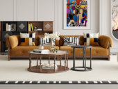 梵木悦语 中古风 进口红斑马 细腻柔软翻毛绒 拉点工艺稳固不跑位 高弹饱满海绵 四人位直排沙发（抱枕样式随机）