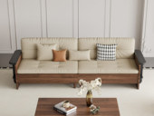 梵木悦语 中古风 进口红斑马 细腻柔软生态仿真皮 蓬松羽绒+高弹海绵双重体验 高箱款大容量储物 拼色井字棋盘格扶手 四人位直排沙发（标配三个抱枕样式随机）