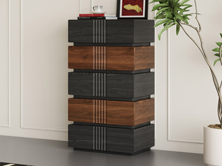  中古风 进口红斑马 拼色五斗柜 质感柔润纹理自然 设计感竖纹装饰抽面 实木斗柜