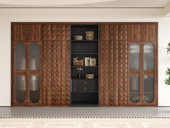 梵木悦语 中古风 进口红斑马 质感柔润纹理自然 设计感魔方块装饰柜面 光亮易清洁玻璃 大容量储物空间 衣柜