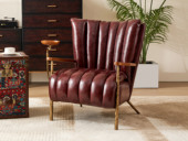 汉森庄园 英伦风 教父椅 实心金属锻打锤纹肌理 结实稳固 搭配木质扶手 便捷雪茄托盘 厚实柔韧油蜡仿真皮 休闲椅