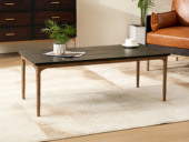 汉森庄园 英伦风 进口实木微雕工艺 设计感深浅光影变化 宽阔大板随心置物 阿尔贝托雕塑金属高脚 1.2米 茶几