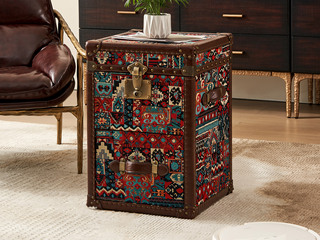  英伦风 设计感波西米亚布艺 复古铆钉点缀 大容量储物箱角几