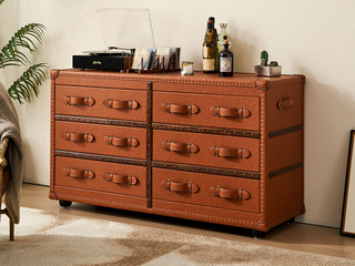  英伦风 细腻柔韧油蜡仿真皮 科学分区分区大容量储物抽屉 1.0米 餐边柜