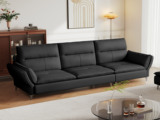 诺美帝斯 现代简约 真皮沙发 进口头层黄牛皮+高回弹高密度海绵+俄罗斯落叶松木框架 直排沙发 黑色 五人沙发