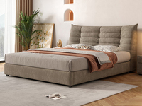 罗曼仕 现代简约 奶油系慵懒风-毛毛虫软床 头层真皮+高密度海绵+实木框架 棕灰色 1.5*2.0米真皮床（搭配10公分松木排骨架 图片为布艺，此配置为真皮）