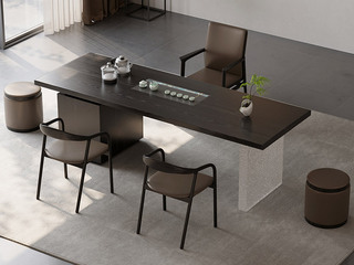  意式极简 寂然茶台 50MM加厚实木台面+嵌入式茶盘 80MM宽石头纹亚克力脚架 全自动智能隐藏式茶艺炉 2.0米实木茶台 （超大件商品，请确认能否进入电梯或楼道）