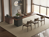 一方茶居 意式极简 观山茶台 50MM加厚实木台面 钢琴烤漆储物柜 水波纹亚克力脚架 2.4米实木茶台(不含茶盘)