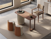 一方茶居 现代极简 天然胡桃木纹+乌金石茶盘台面  全自动隐藏式养生炉 1.4米茶台