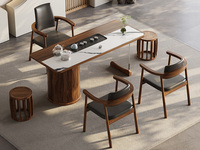 一方茶居 新中式 进口乌金木实木台面 熊猫白岩板装饰  清透亚克力+乌金木脚架 全自动智能养生炉 1.8米茶台