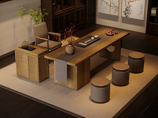  新中式 加厚大板台面 超大容量储物柜 镂空设计桌脚 2.4米茶台（不含茶盘）（超大件商品，请确认能否进入电梯或楼道）