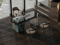 一方茶居 意式极简 黑玫瑰奢石台面+乌金石茶盘  普拉达绿岩板全包裹储物柜  石头纹亚克力镶普拉达绿岩板脚架  全自动智能隐藏式茶艺炉 2.0米茶台（石材纹理随机生成 每一块皆独一无二）