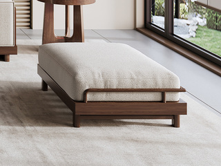  宋式美学 云雅沙发 高品级北美进口白蜡木 舒适透气棉麻布 高弹饱满海绵 胡桃色 脚踏