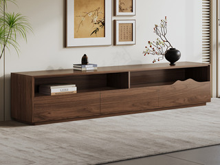  宋式美学 远山电视柜 高品级北美进口白蜡木 连绵起伏山影造型 科学储物分区细致收纳 2.0米 胡桃色 电视柜