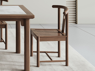  宋式美学 弯曲实木靠背 符合人体工学 结实稳固实木腿 胡桃色 餐椅（单把价格 需双数购买 单数不发货）