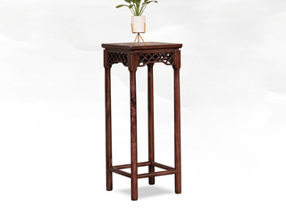  新中式 进口乌金木 纹理自然温润 传统镂空鱼鳞纹雕花工艺 黑檀色 中花架