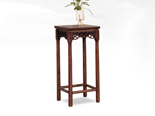  新中式 进口乌金木 纹理自然温润 传统镂空鱼鳞纹雕花工艺 黑檀色 矮花架