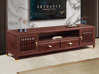  新中式 进口乌金木 纹理自然温润 科学设计分区多元化储物 格栅柜门装饰 黑檀色 2.0米 电视柜