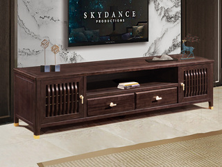  新中式 进口乌金木 纹理自然温润 科学设计分区多元化储物 格栅柜门装饰 黑檀色 2.2米 电视柜