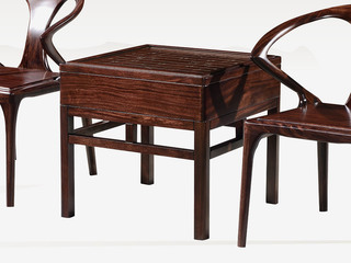  新中式 实木棋盘几 进口乌金木 纹理自然温润 独特棋盘几面 稳固实木脚 黑檀色 角几