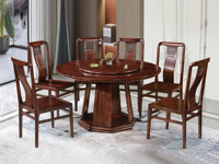 檀影轩 新中式 进口乌金木 纹理自然温润 八角腿稳固结实 立体竖纹设计 黑檀色 1.5米 餐桌（搭配90公分转盘）